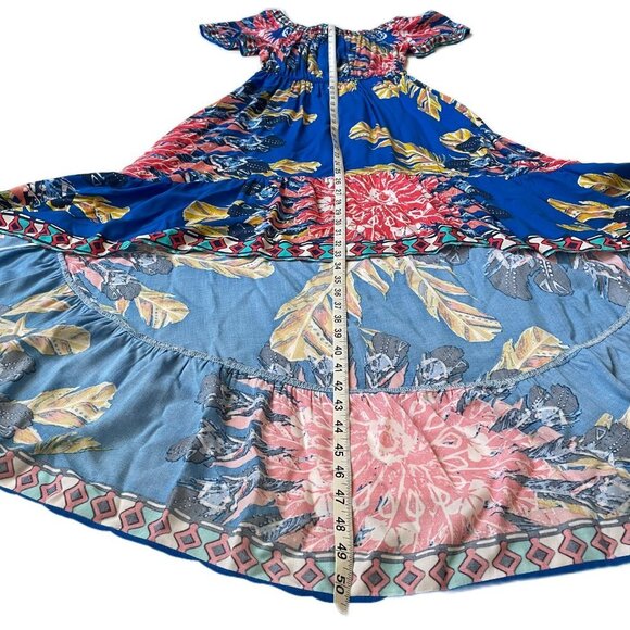 Flying Tomato Womens Small Blue Floral Print High Low Off Shoulder Smocked Maxi - Picture 6 of 7